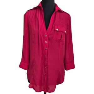 ⭐️Bebe Women's Red Blouse With Gold Accents Size XS
